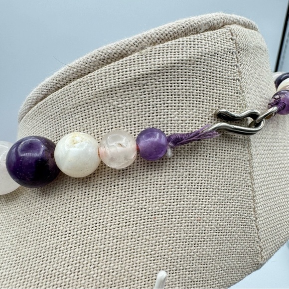 Vintage Gemstone Beaded Multistrand Choker Necklace Agate Amethyst Quartz 16” - Picture 14 of 16